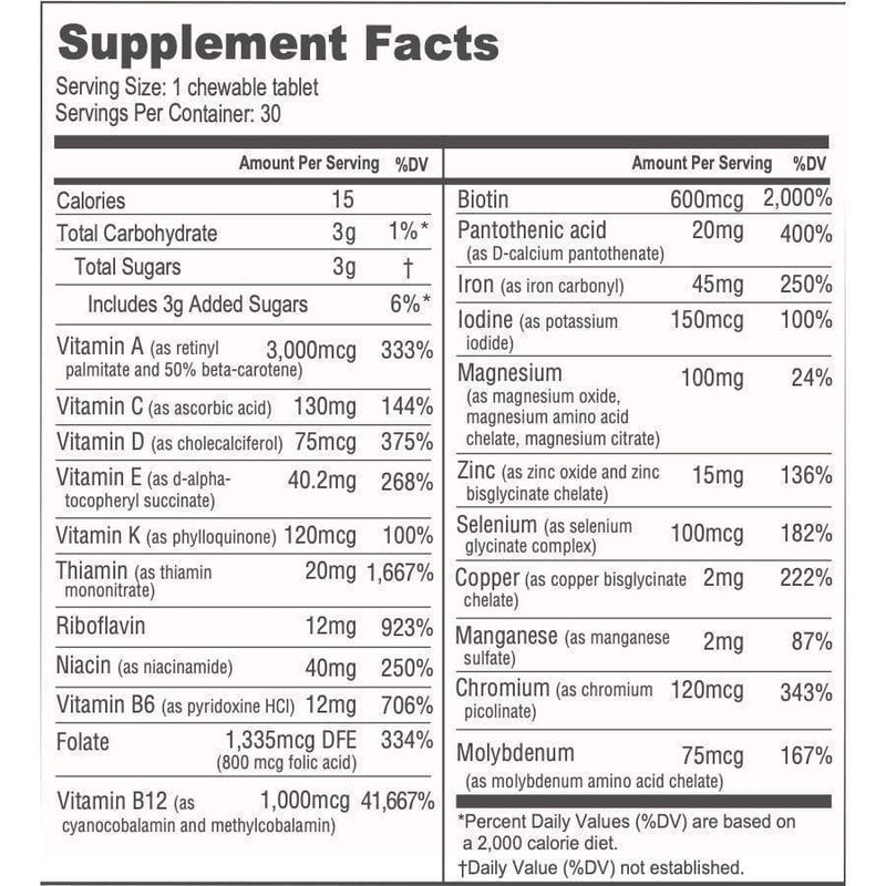 BariatricPal Multivitamin ONE "1 per Day!" Bariatric Multivitamin Chewable with 45mg Iron - Mixed Berry 